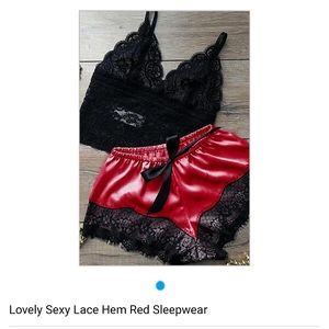 XXL plus size sexy lace hem red/blk sleepwear